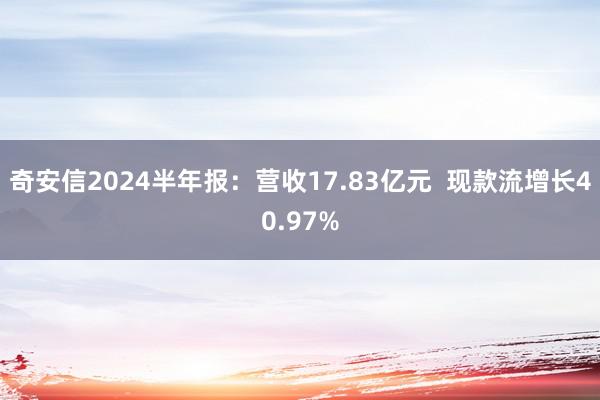 奇安信2024半年报：营收17.83亿元  现款流增长40.97%